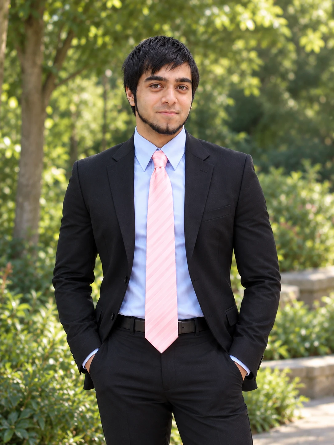 The founder of Limit Break Marketing standing outdoors in a dark suit and pink tie